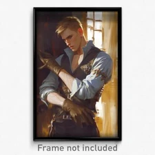 Art Poster - Man Feeling Worthy Wearing Colorless Half Gloves (Print)