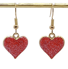 Cute Sparkly Pink Glitter Heart Shaped Stud Earrings Valentine's Day Jewelry New