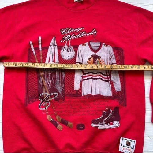 Men’s Large Crewneck Red Vintage NHL 90s Hockey Nutmeg Chicago Blackhawks - Picture 9 of 12