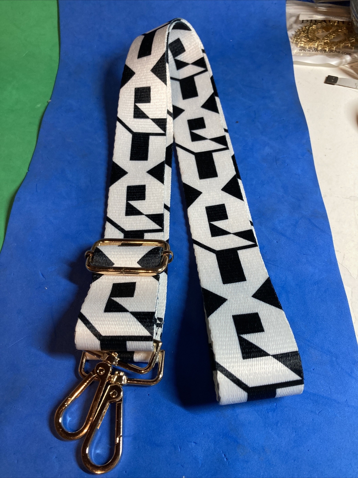 Guitar Strap Purse Black And White Abstract Print Adjustable Length 46