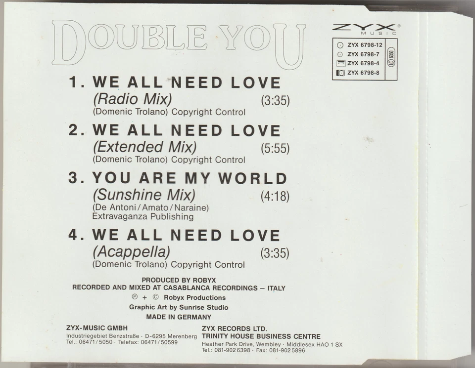 Double You - We all need love [4 Track Maxi CD] - Bild 2 von 2