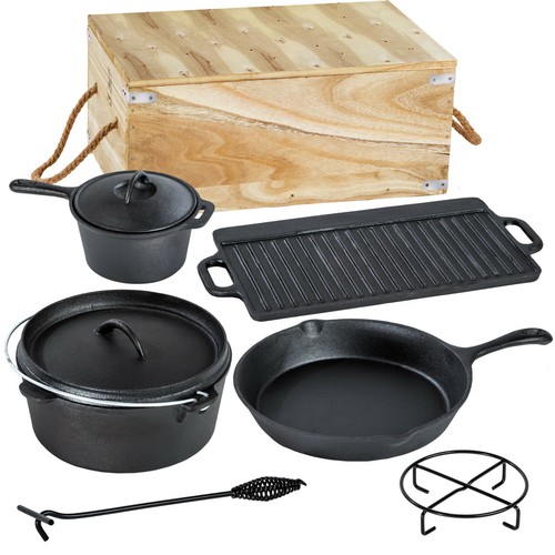 Batería Cocina Menaje Camping Hierro Fundido Horno Holandés Olla Sartén  Nuevo | eBay