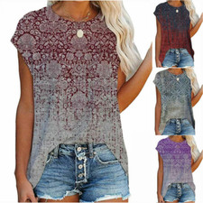 Women Summer Short Sleeve Print T-Shirts Lady Blouse Casual Long Loose Tee Tops