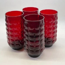 Anchor Hocking Bubble Ruby Red Lemonade Ice Tea Glasses 5 3/4" - Set of 4