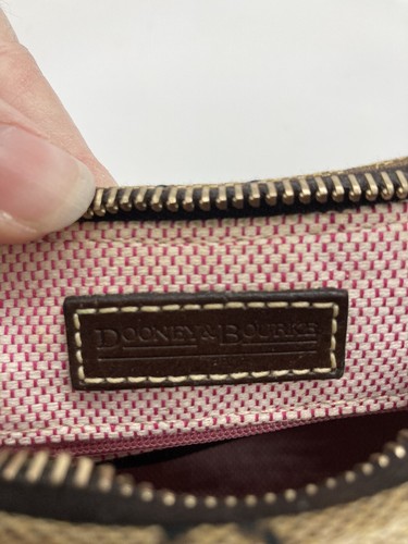 Dooney & Bourke Womens Hobo Handbag DB Tan Pattern on Canvas with Leather Trim - Picture 8 of 10