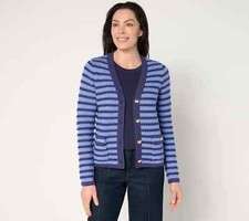 Isaac Mizrahi Button-Front Sweater Cardigan-Cadet Navy-2X A676084