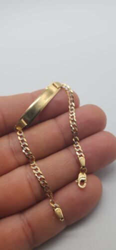 14K SOLID GOLD BRACELETS FOR CHILDREN 6 INCHES LONG. YELLOW END WHITE GOLD SLAVE - Picture 1 of 3