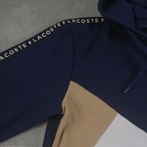 Lacoste Jacket Mens Large Blue Geometric Logo Full Zip Hooded Preppy Casual - Picture 2 of 9
