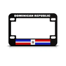 Metal Bike License Plate Frame Dominican Republic Flag Country Black