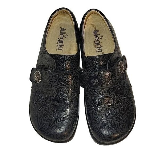 ALEGRIA Womens Alli All Jol-429 Clogs Shoes Size 7-7.5 38 EU embroidered Black