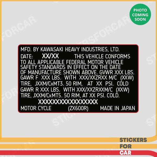 Kawasaki ZX Motorcycle VIN ID TAG Custom Decal Sticker eBay 