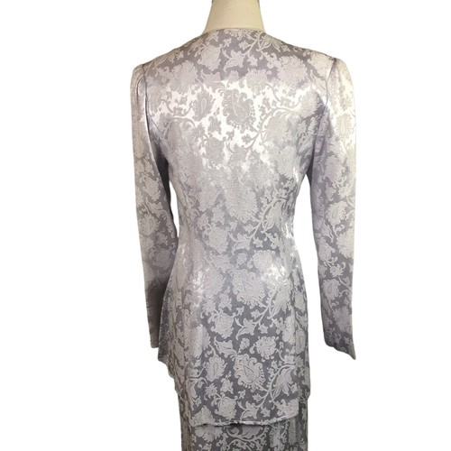 Vintage Jessica McClintock Bridal Skirt Suit Silver Gray Satin Damask Lace Sz 6 - Picture 10 of 12