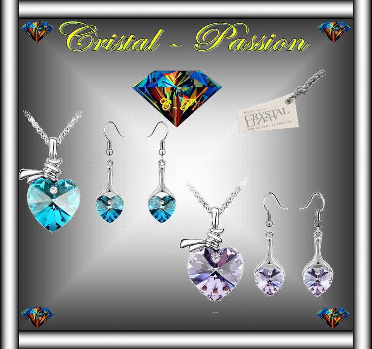 Parure en cristal Coeur et noeud avec finitions dorées à l'or fin pour femme