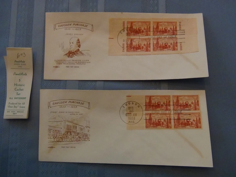 US # 1028 Gadsden  3C Set Of 5 Pent Arts Cachet Unaddressed FDC W/Label  #10  - Image 2 of 4