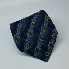 Henry Grethel Silk Tie Blue Green Geometric Men Necktie 57.5 x 3.7/8
