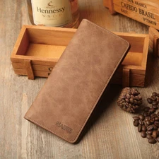 Men's Bifold Leather Breast Pocket Card Holder Purse Suit Long Wallet Checkbook