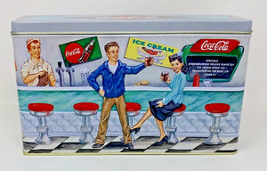 Vintage 3D Raised Coca-Cola Soda Fountain Retro 50s Diner Decorative Tin Box