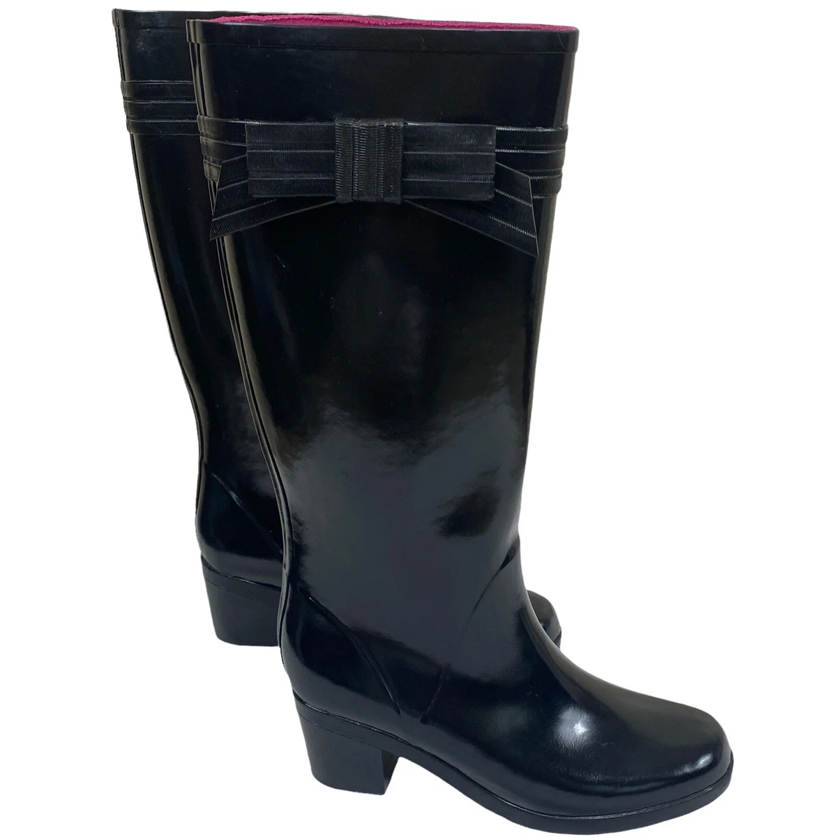 Kate Spade Boots 9 Randi Tall Bow Black Heeled Rain Boots Classic Winter Classic