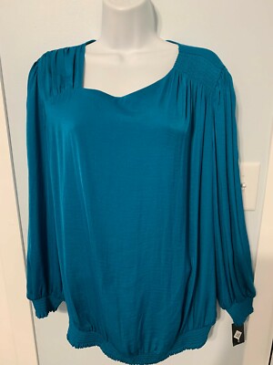 NWT Alfani Azurite Long Sleeve Top/Blouse with Gathered Hemline        Size XL