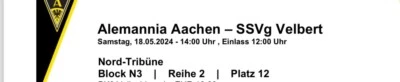 Verkaufe 2xTickets für das letzte Saisonspiel von Alemannia Aachen (vs Velbert) - Bild 1 von 2