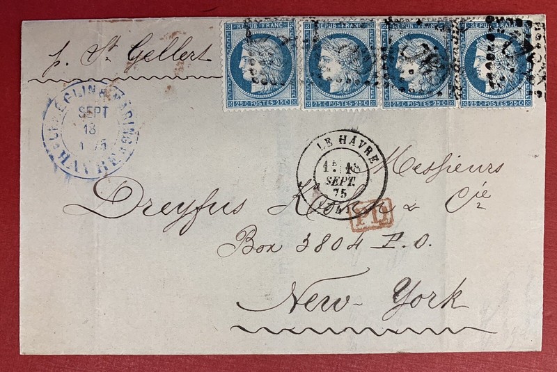 France, 1875, Stampless Cover/Folded Letter, from Le Harve to New York City