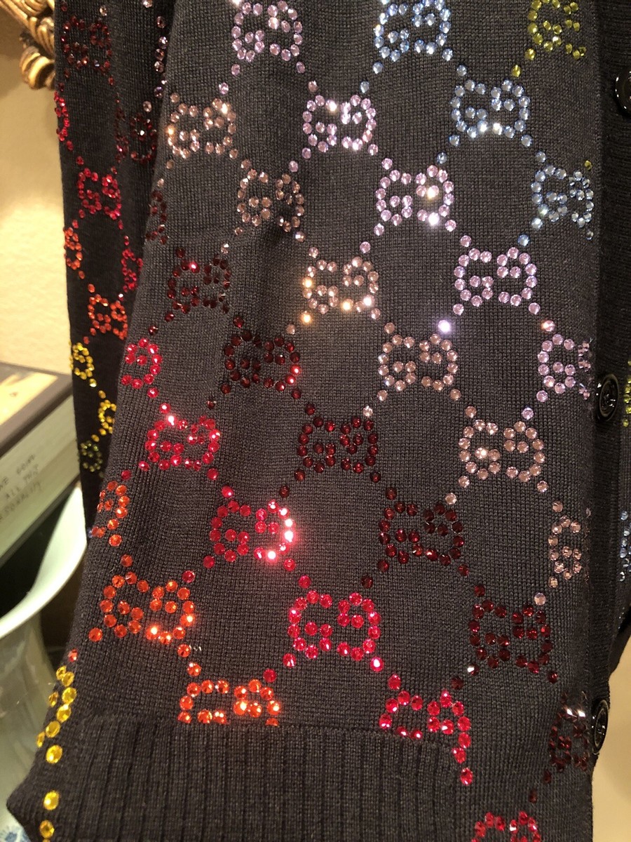 100% Authentic GUCCI Black Rainbow Crystal Embroidered