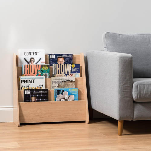 IRIS USA Wide Wooden Magazine Rack, 4-Pocket Periodical Book Sketchbook - Picture 2 of 4