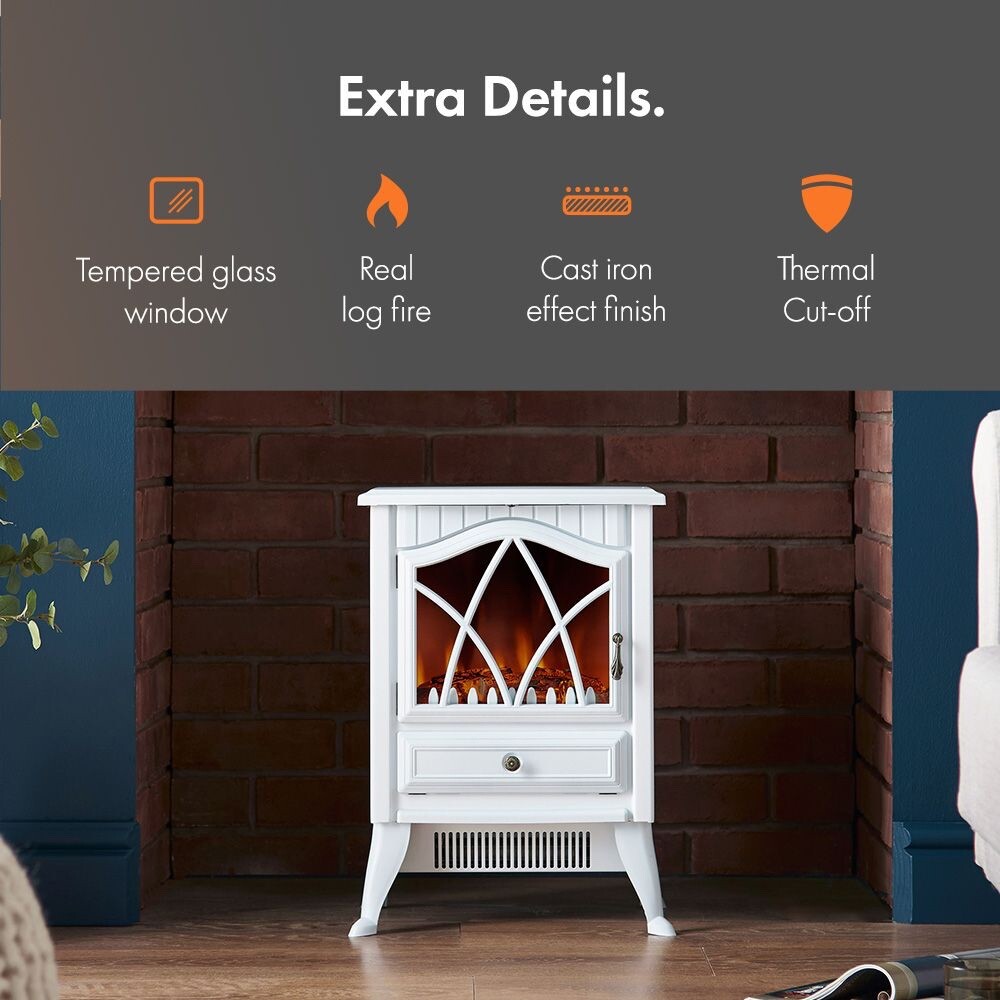 1850W Electric Fireplace / Electric Wood Stove / Space Heater White