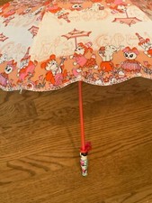 Vintage Child Umbrella Cartoon Circus Animal Cotton Print Wood Kokeshi Handle