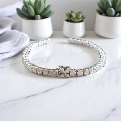 Women Bracelet 5.40 Ct Lab Grown Marquise Round Cut Diamond Solid 14k White Gold