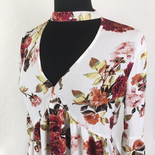Blusa floral A.N.A cuello de garganta mangas largas de campana para mujer talla mediana M - Imagen 3 de 10