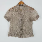 Kamiko Women Size 12 Tan Beige Sheer Zebra Print Organza Button Front Blouse