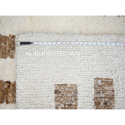 10'3"x14'1" Burlywood Brown Hand Knotted Wool Minimalist Stripe Rug R84825 - Picture 11 of 11