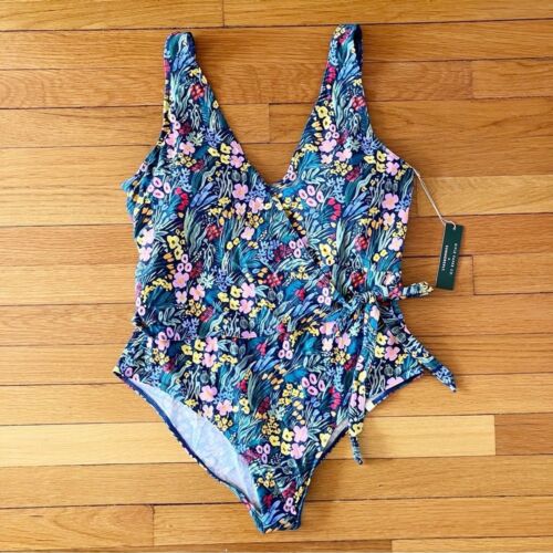 New Summersalt x Rifle Paper Green Floral Wrap One Piece Bathing Suit 16 NWT