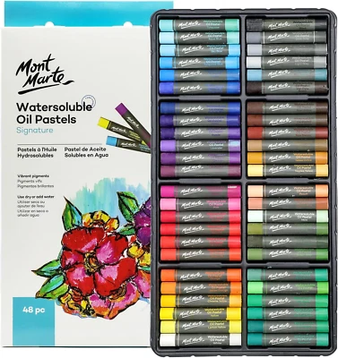 MONT MARTE Watersoluble Oil Pastels in Tin Box Signature 48Pc Assorted Colours