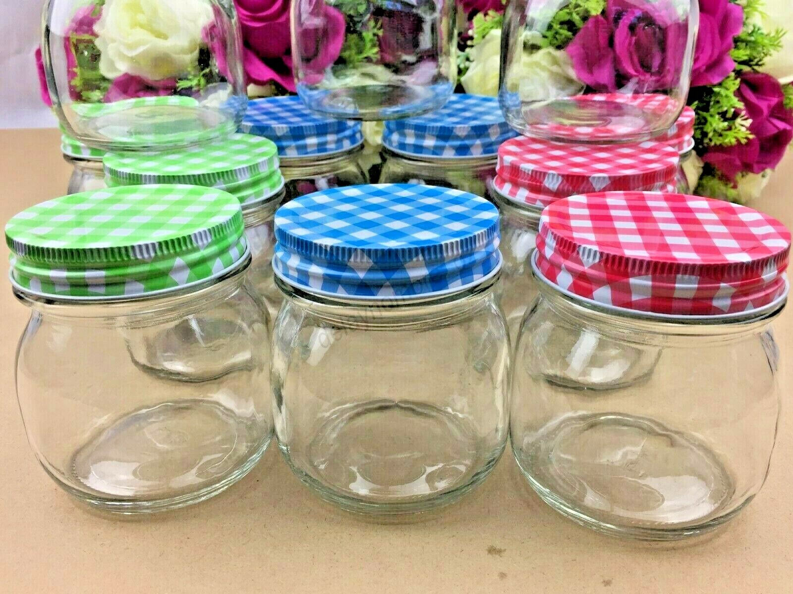 12x 270ml Glass Screw Top Jam Jars w/Red Lids Lolly Jar Party Storage