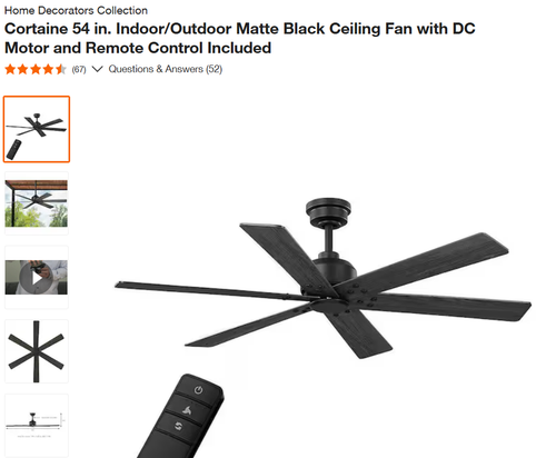 Home Decorators Collection Cortaine 54 Indoor/Outdoor Matte Black Ceiling Fan