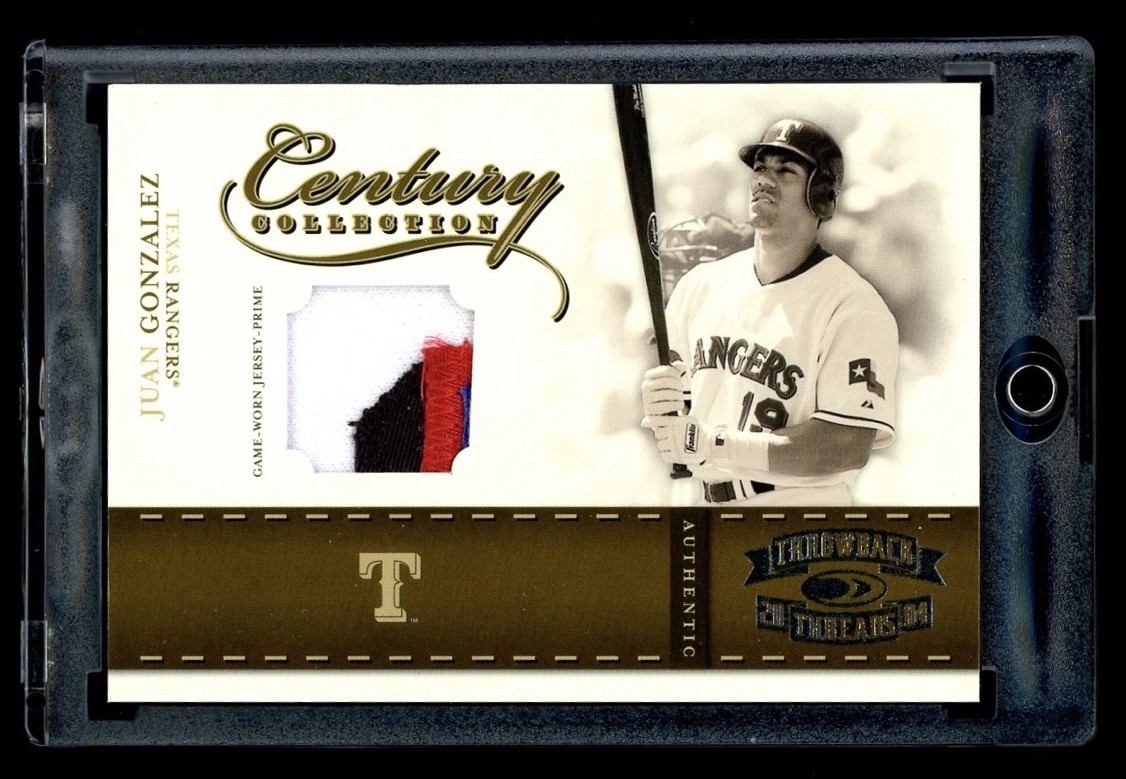 2004 Donruss Throwback Threads Century Juan Gonzalez Game Used Prime Patch /25