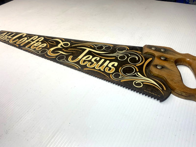 All I Need Is COFFEE & JESUS Hand Lettered Pinstriping Saw Blade Hand Crafted