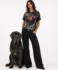 Cedric Charlier Mixed Media Abstract Print Top Silk Front Tee Grey Small