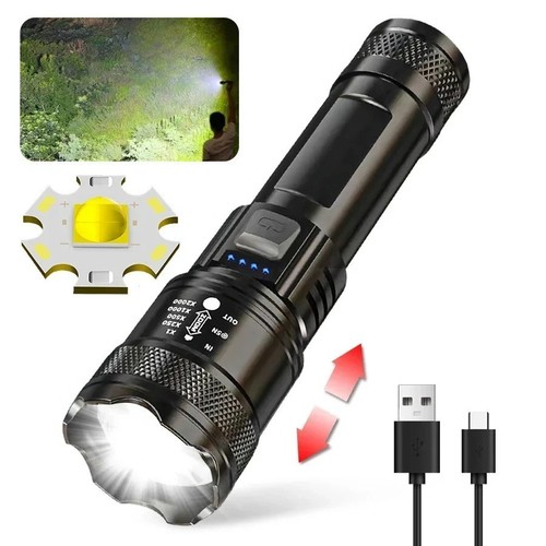 High Strong Power Led Flashlights 2000LM Tactical Torch with Display Light USB C - Picture 9 of 11