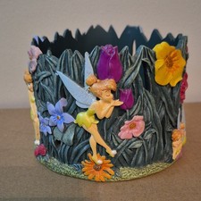 Disney Tinker Bell Candle Holder Decorative Fairy Flowers 4.5" Diameter