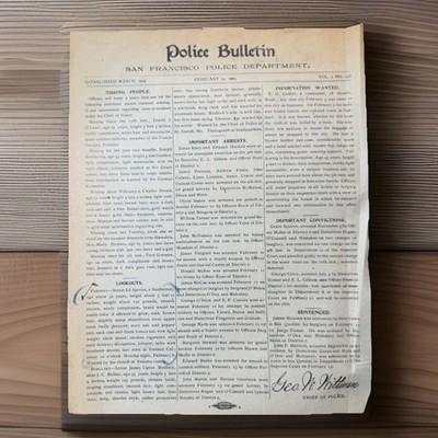 1905 San Francisco Police Bulletin   Missing Persons Crimes Old West California