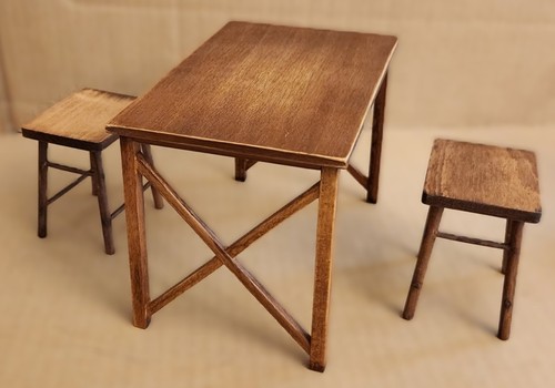 1/6 Scale Table & Stools Model Wood for 12" Figure Scene Accessories 4.75"