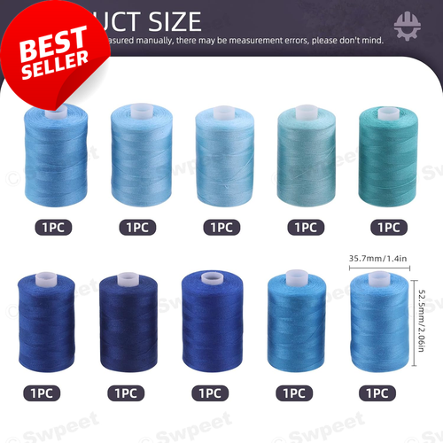 10Pcs 1000 Yards Blue Sewing Threads Kit with Needles, Embroidery & Craft Set - Picture 2 of 8