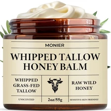 Beef Tallow for Skin - Organic Grass-Fed Whipped Beef Tallow and Honey Balm