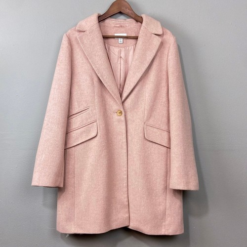 Topshop Pink Herringbone Wool Blend Single Button Coat Size 12 Minimalist Glam