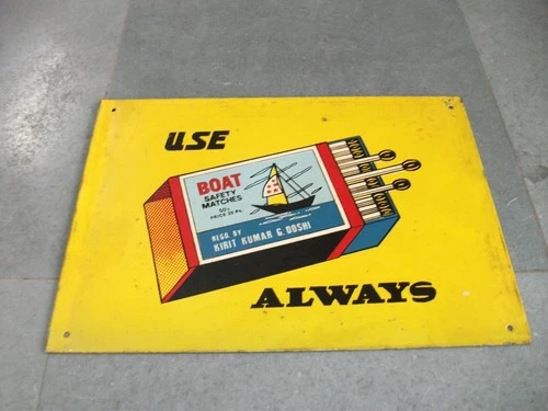 Vintage Fine Boat Brand Safety Matchstick Ad Litho Tin Signboard