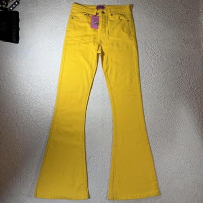 Edikted Jeans Womens M Yellow High Rise Flare Leg Stretch Denim Pants 29