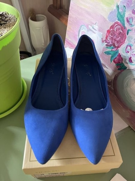 Women Heels Navy Faux Leather 37